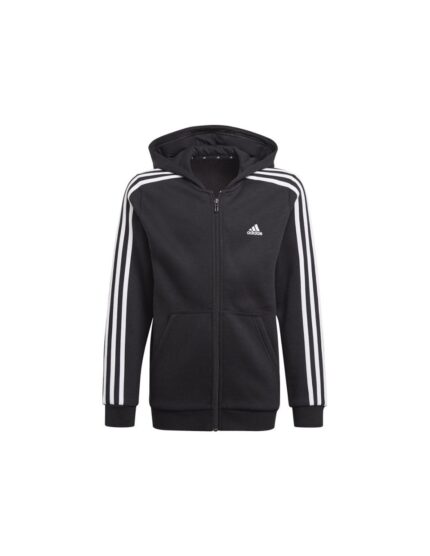 Adidas Αθλητική Παιδική Ζακέτα Φούτερ με Κουκούλα Μαύρη Essentials 3-Stripes GQ8900