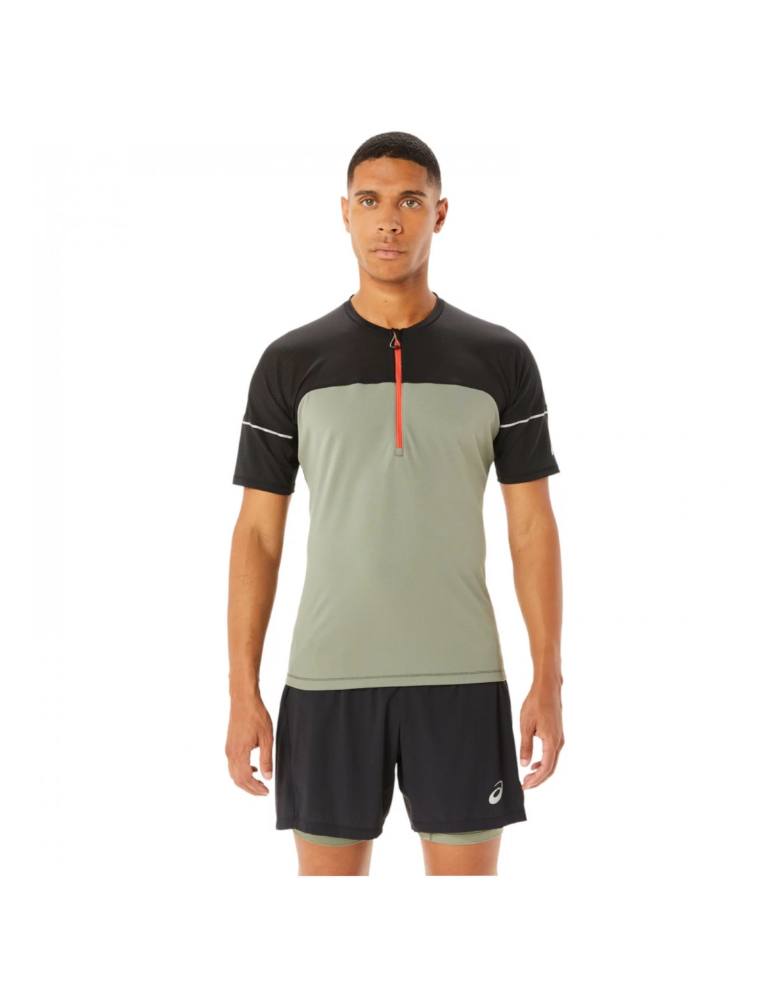 ASICS Ανδρική Μπλούζα με Φερμουάρ Κοντομάνικη Χακί 2011B895-300